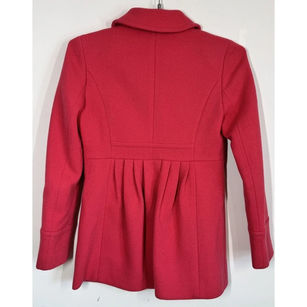 J. Crew Women's Hot Pink Wool Coat With Large Buttons Pleated Back Size 4 READ - Picture 2 of 10